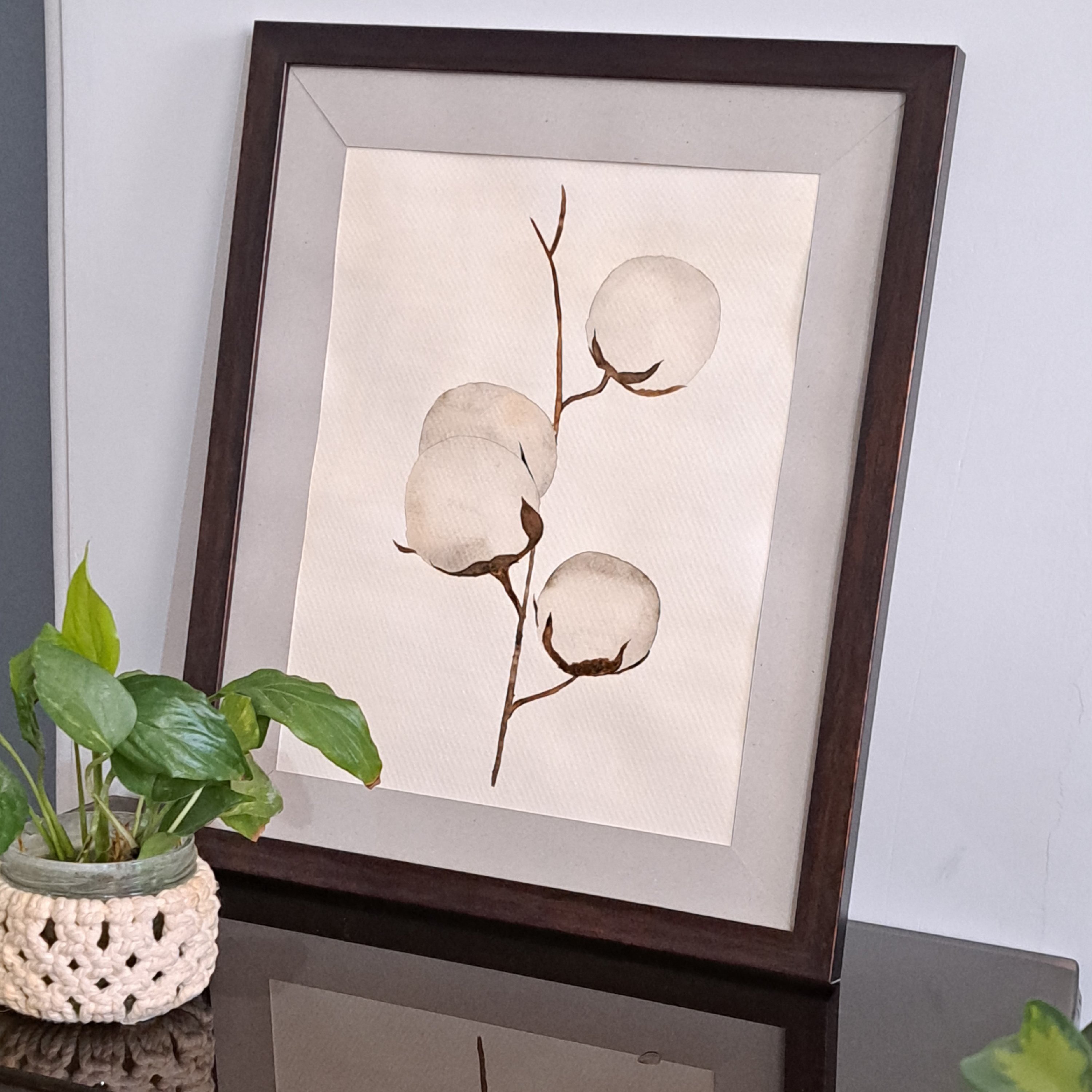 تابلو آبرنگ گل پنبه