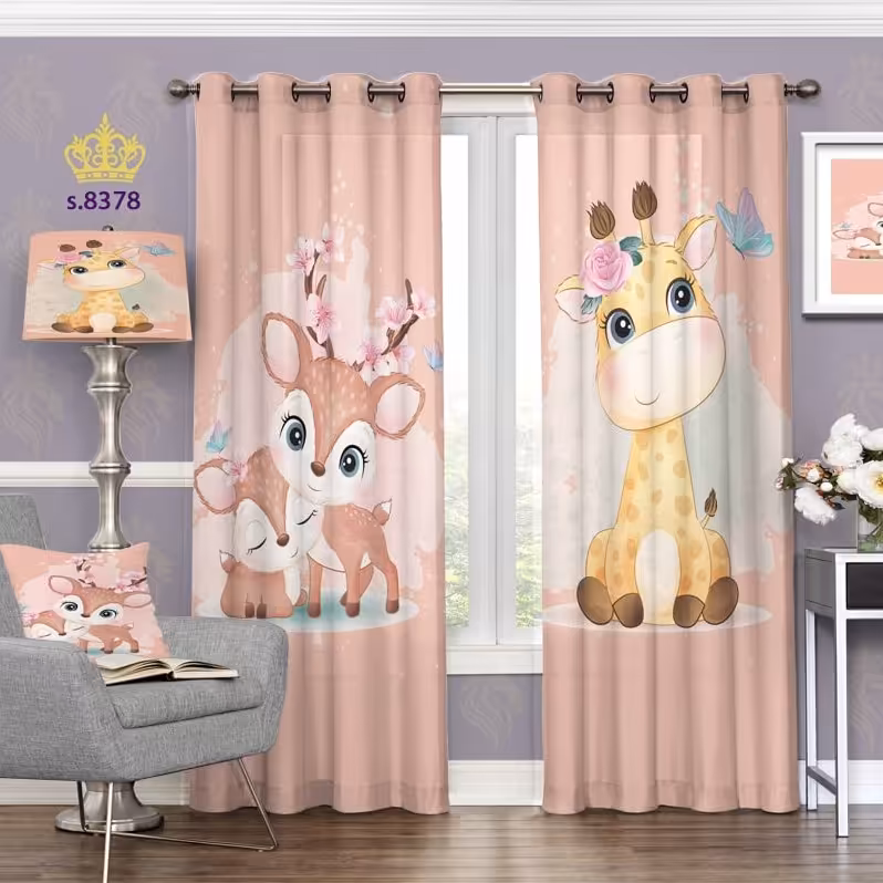 پرده اتاق خواب کودک دو قواره طرح کارتونی کد S8378