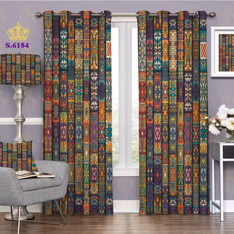 پرده پذیرایی دو قواره پانچ طرح فانتزی کد S6184