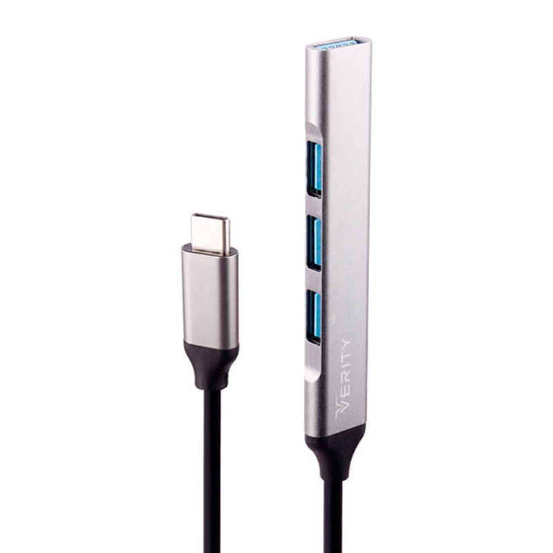 هاب 4 پورت USB30 وریتی با رابط Type-C مدل H410 TVerity H410T Type-C To Usb3 4Port Hub