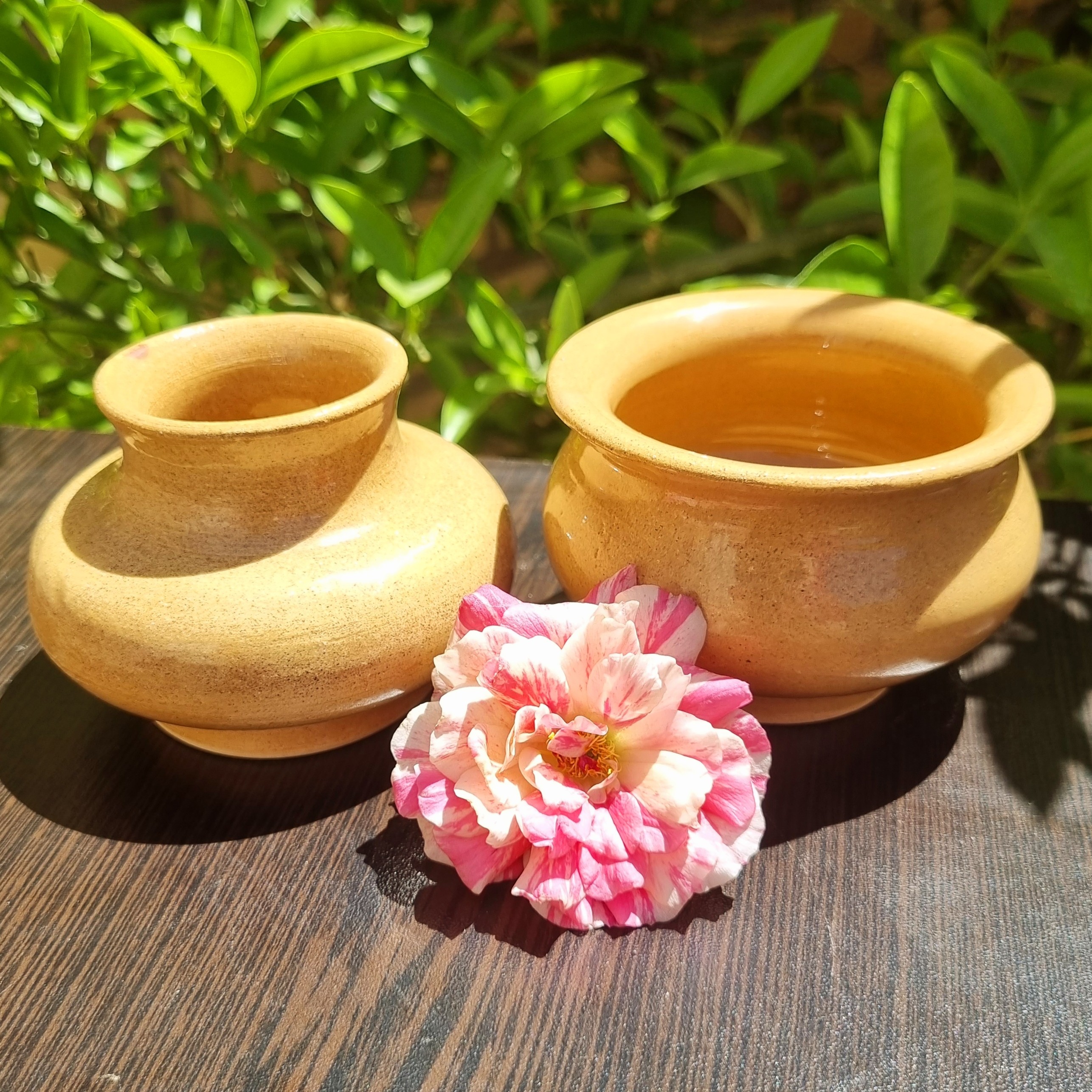 گلدان سفالی و قندان مجموعه 2 عددی
