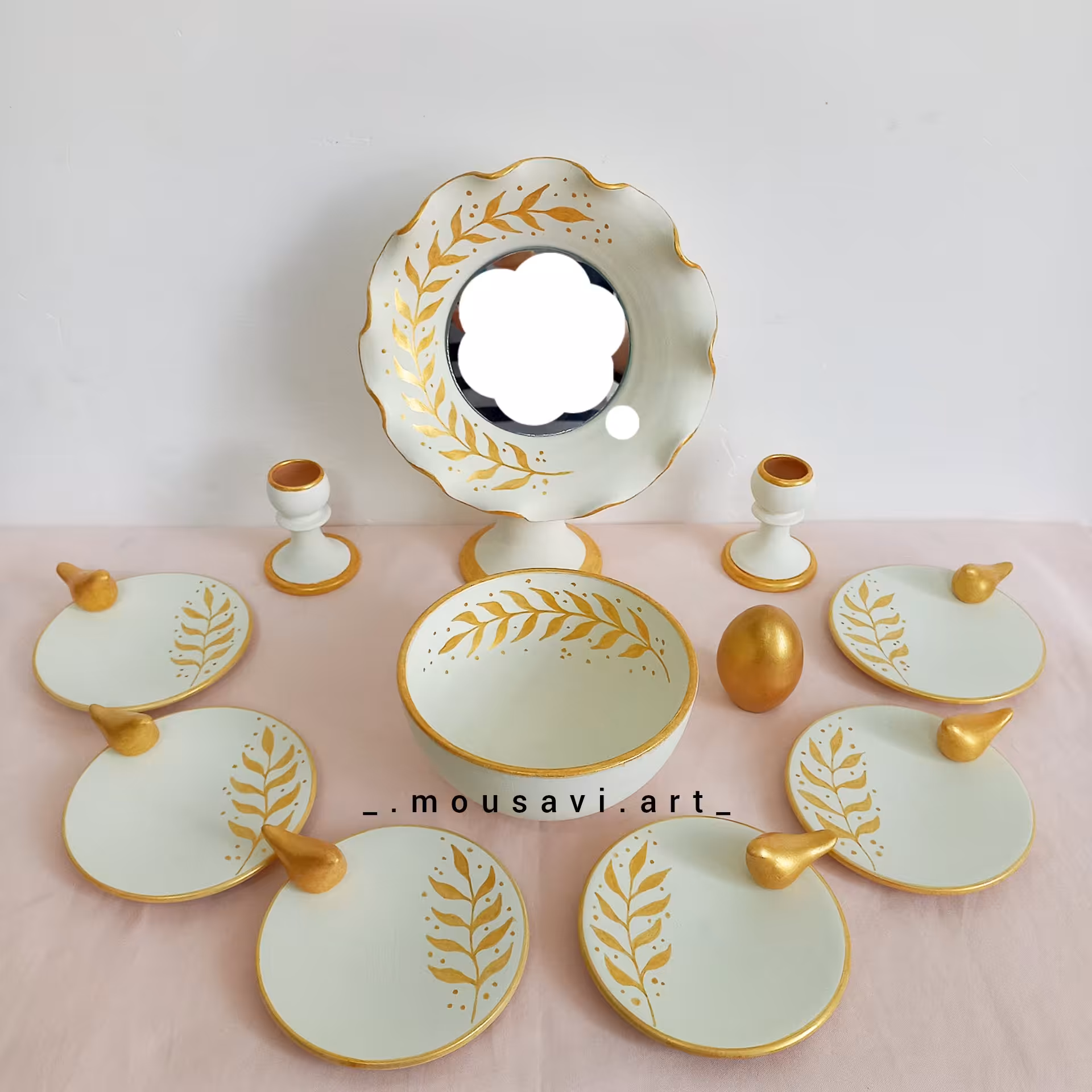 هفت سین سفالی شیک سفید طلایی