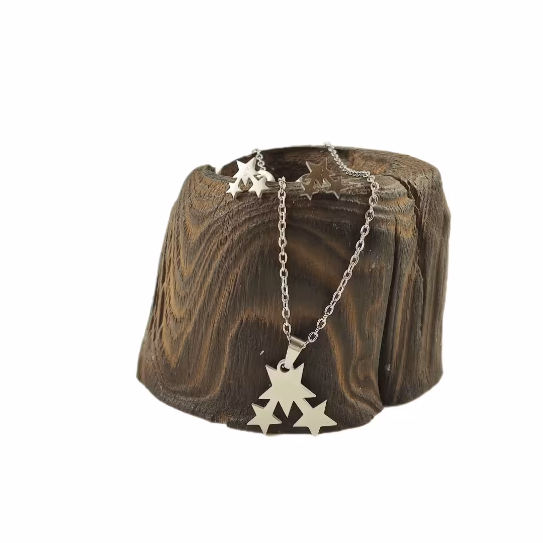 نیم ست استیل نقره ای طرح ستاره 1 کوچک