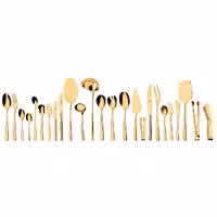 سرویس قاشق و چنگال 24 نفره ناب استیل طرح فلورانس طلایی PVD (158 پارچه)