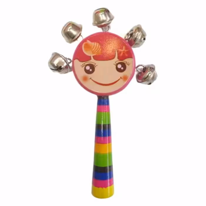 اسباب بازی چوبی جغجغه مدل زنگوله دار قرمز