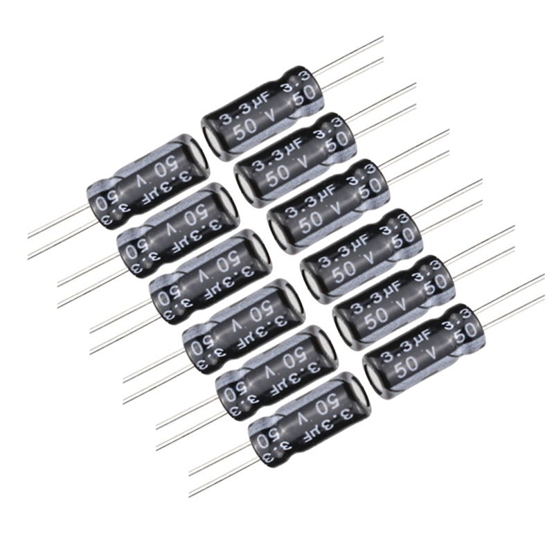 خازن الکترولیتی 3.3 میکروفاراد 50 ولت کد Ca3.3uf-50V بسته 12 عددی
