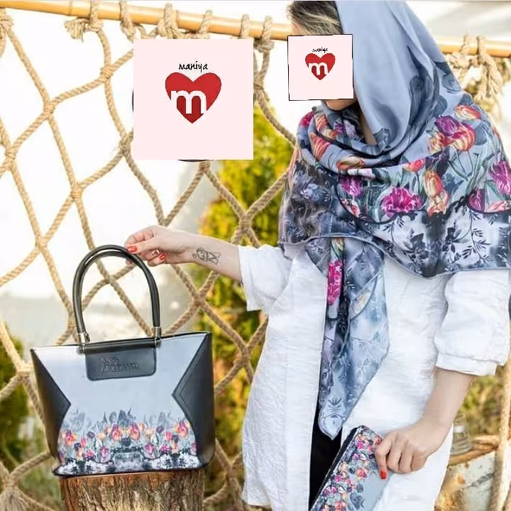 ست کیف و روسری و کیف پول طرح گل