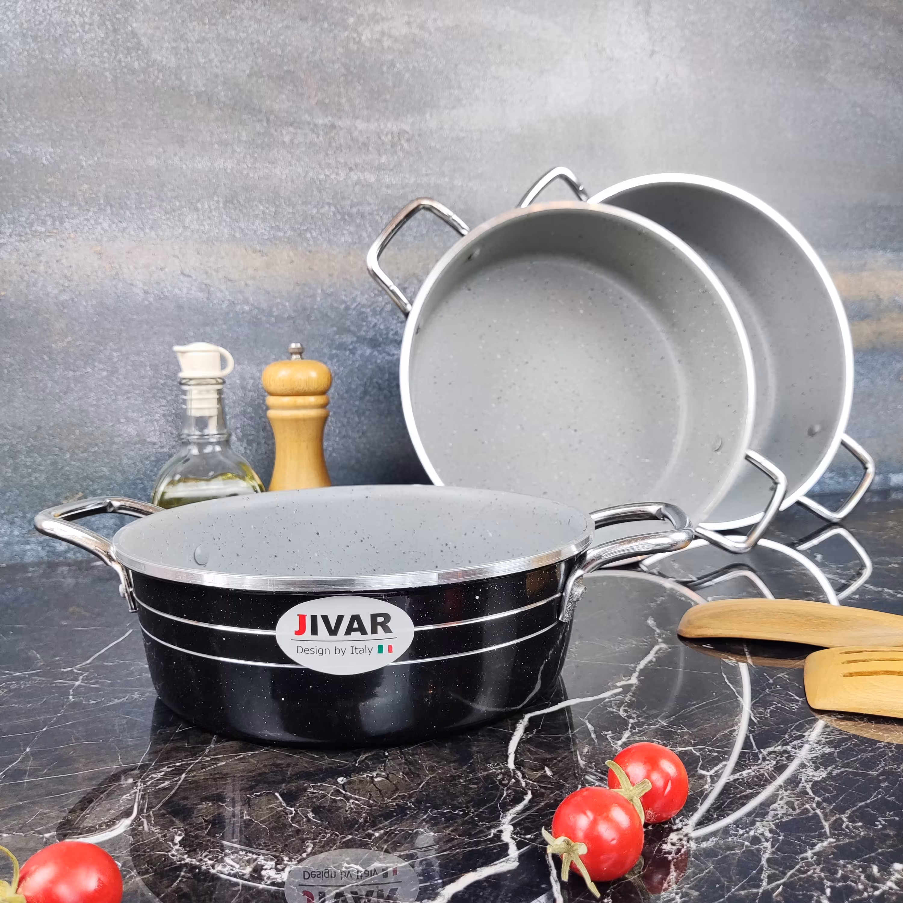 سرویس 3 تابه  دو دسته (فلزی) طرح چدن ژیوار (ارکیده)