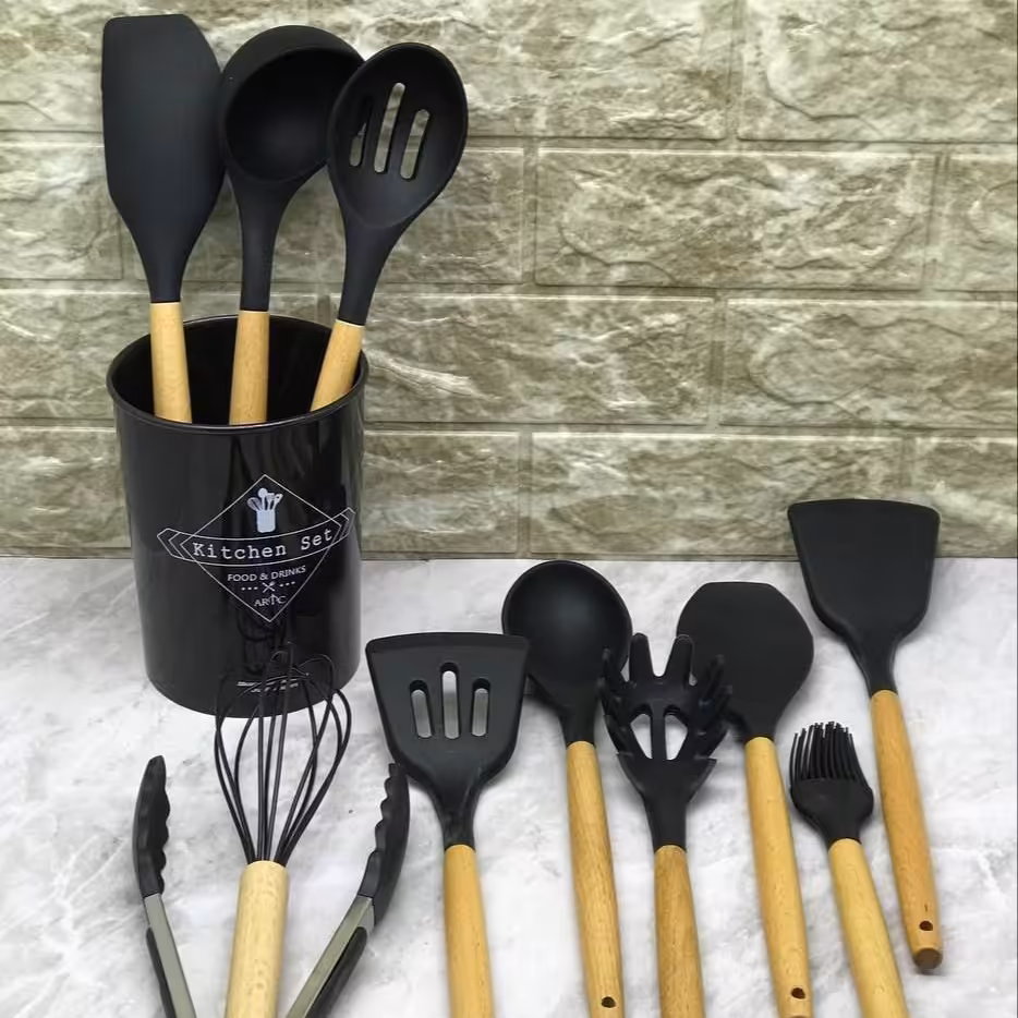 کفگیر و ملاقه سیلیکونی 12 پارچه کیچن ست در چهار رنگبندی