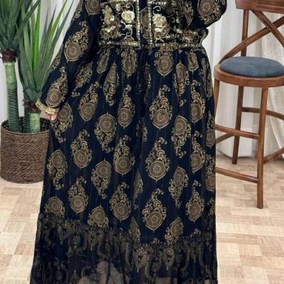 پیراهن مهمانی زنانه کریشه کشمیری طلاکوب مدل حوری