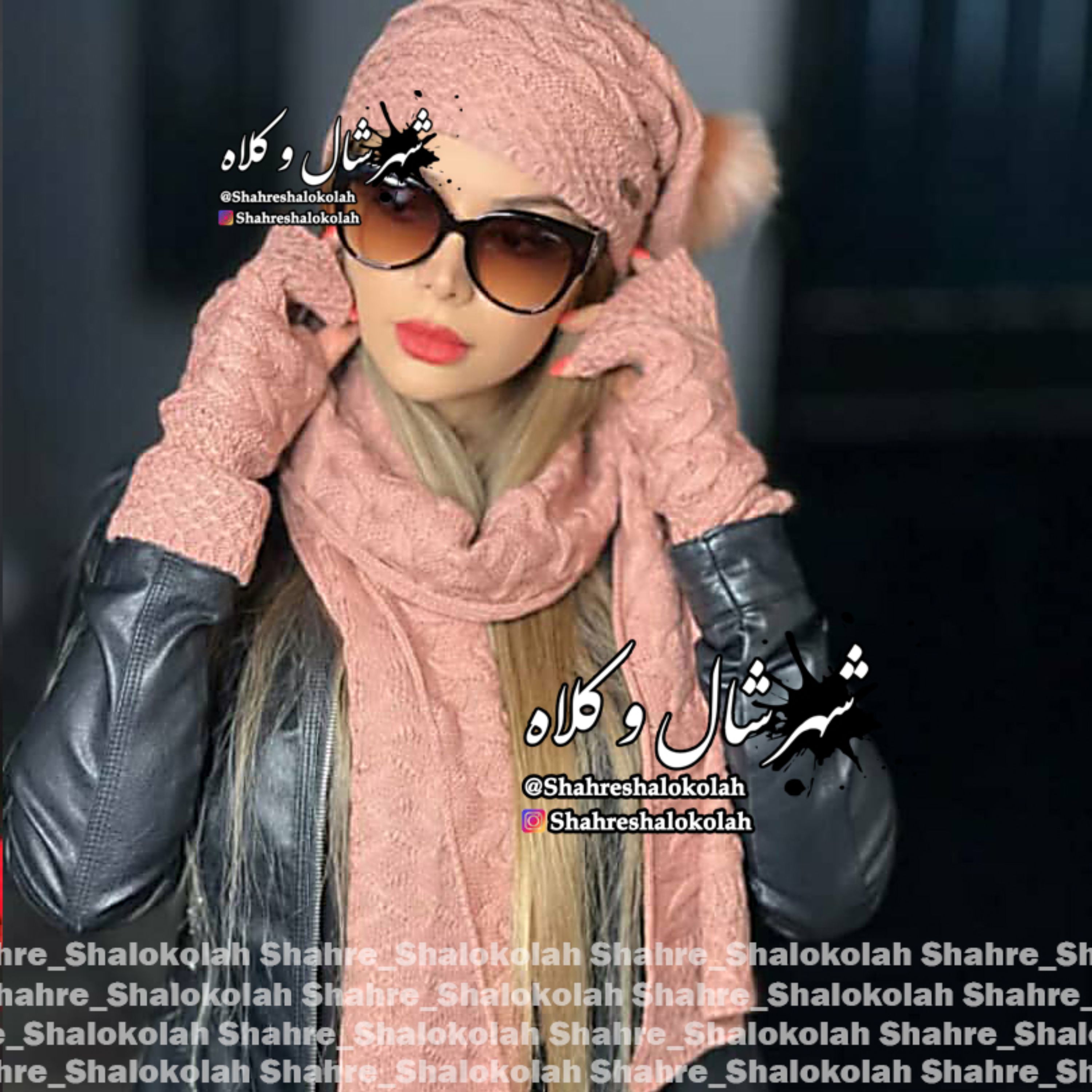 شال و کلاه و دستکش سه تیکه کد 41506 صورتی
