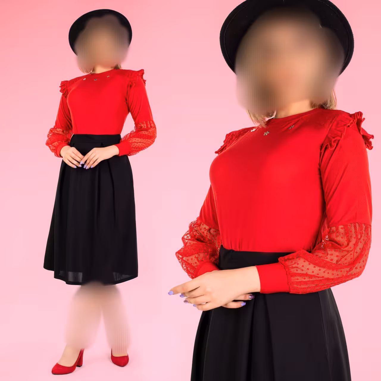 شومیز و دامن یلدایی آستین گیپور