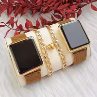 ست ساعت مچی زنانه مردانه ال ای دی لمسی باپک کامل دسبند دهکده ساعت مشهد