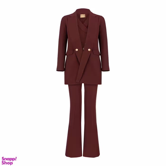 ست سه تیکه السانا مدل تندیس کد 178513 رنگ زرشکی