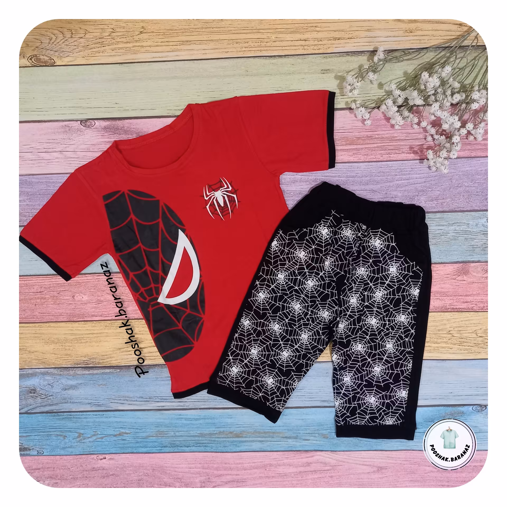 ست تیشرت و شلوارک پسرانه اسپایدرمن،تیشرت و شلوارک بچگانه مرد عنکبوتی سایز 50