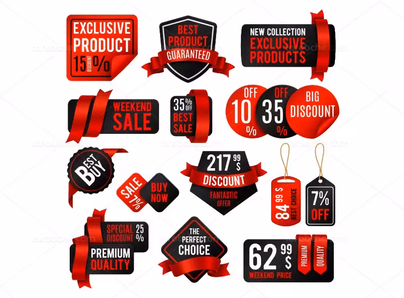 وکتور لیبل فروش قرمز مشکی | گرافیک با طعم تربچه