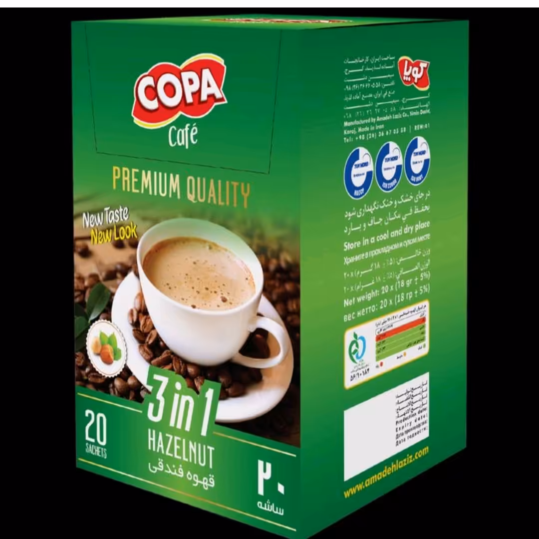  قهوه نسکافه کافی میکس فندقی برند کوپا 20عددی 3in1با وزن 360 گرم و ارسال رایگان 