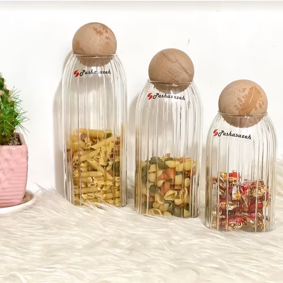 بانکه خط دار شیشه ای از برند پاشاسازه درب چوب پنبه ای