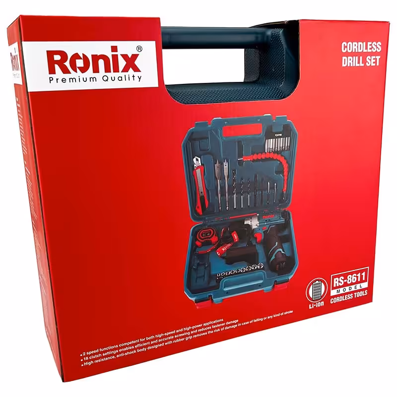 کیت دریل شارژی 35 پارچه 12 ولت مدل RS-8611 رونیکس