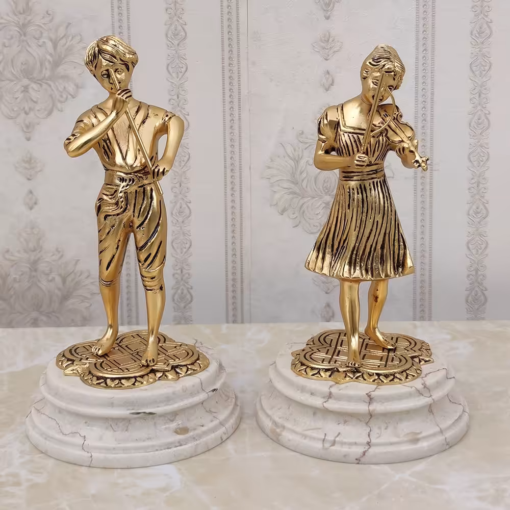 مجسمه برنزی مدل نوازنده دختر و پسر آبکاری فورتیک