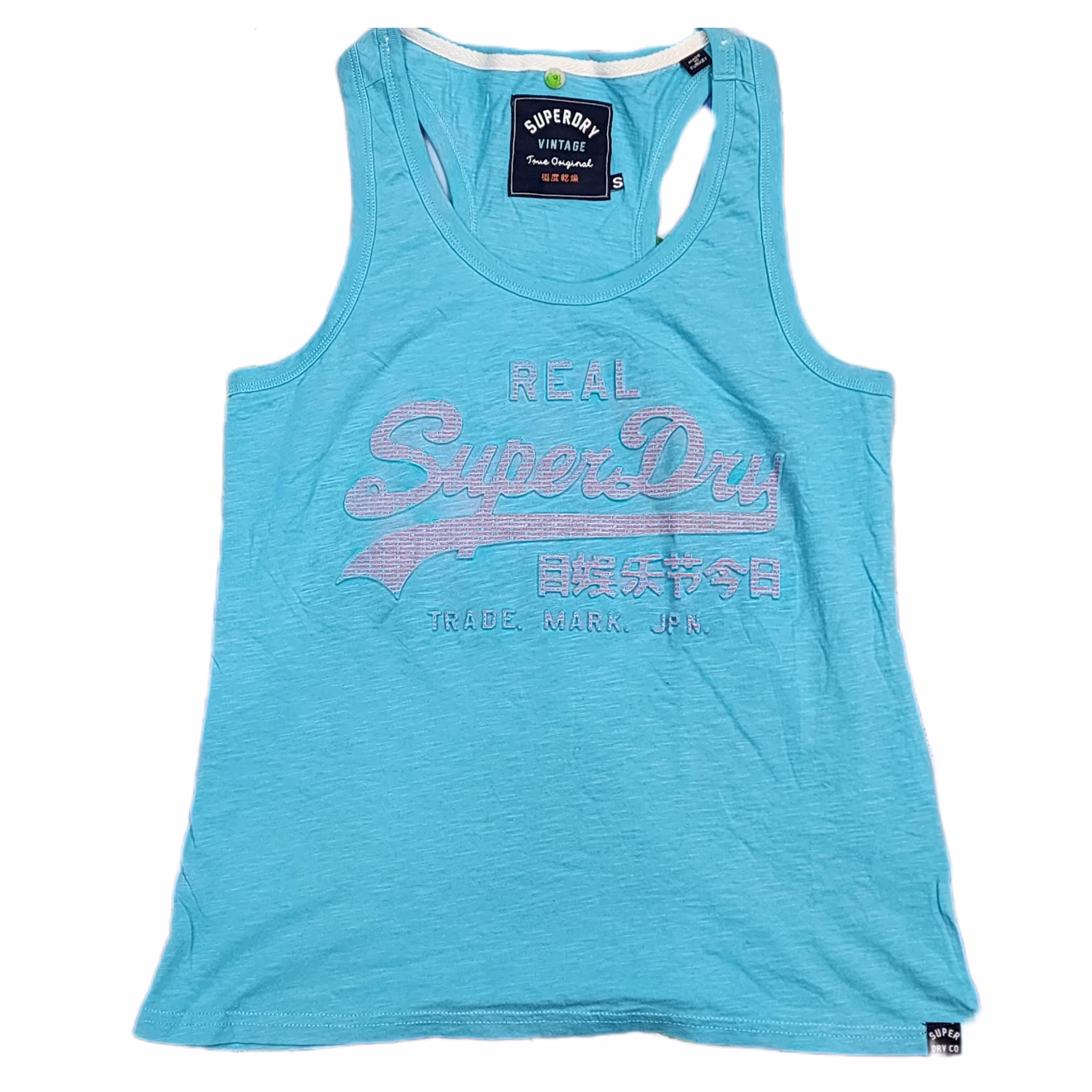 تاپ نخی اسپرت کار ترک طرح نوشته برجسته فقط در رنگ  ابی سایزبندی از 38 الی  44