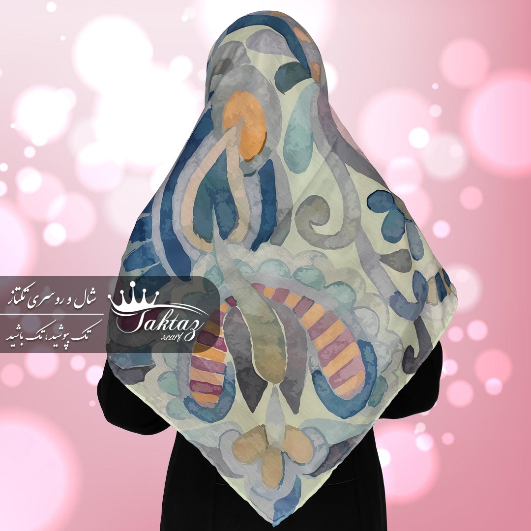 روسری نخی قواره دار دور دست دوز طرح سنتی