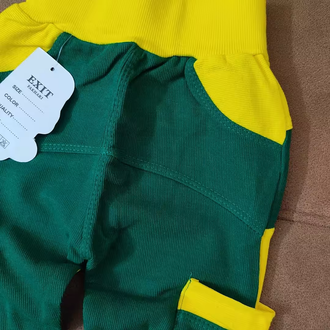 شلوار پسرانه پنبه خالص طرح اسلش خانگی و بیرونی سایز دو تا سه سال سبز و فسفری