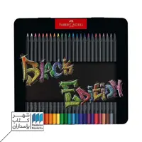 مداد رنگی 24 رنگ بدنه مشکی 3 وجهی جعبه فلزی 116425 فابر کاستل faber castell