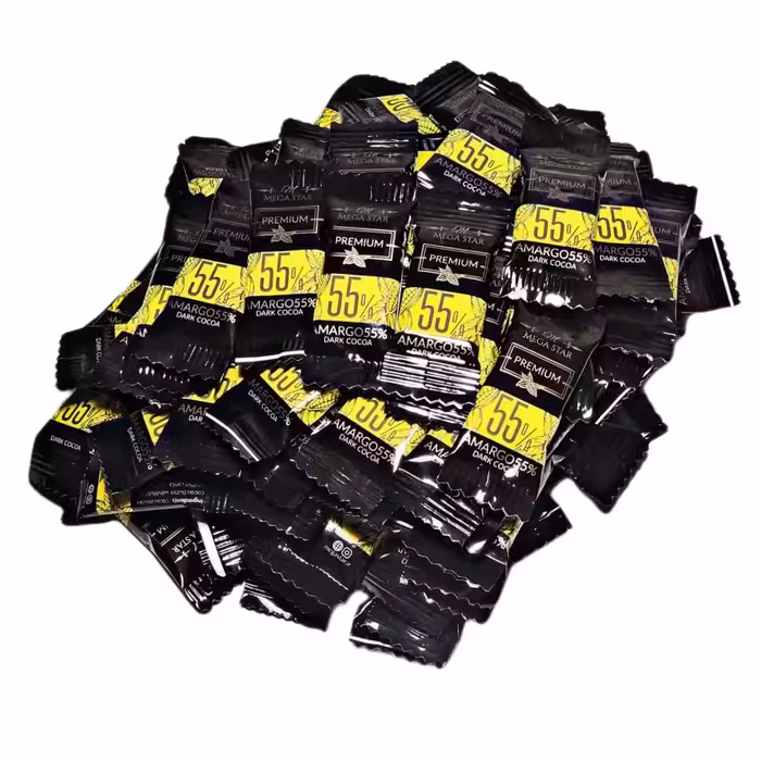شکلات تلخ 55 درصد مگا استار در بسته بندی های 500 گرمی. 