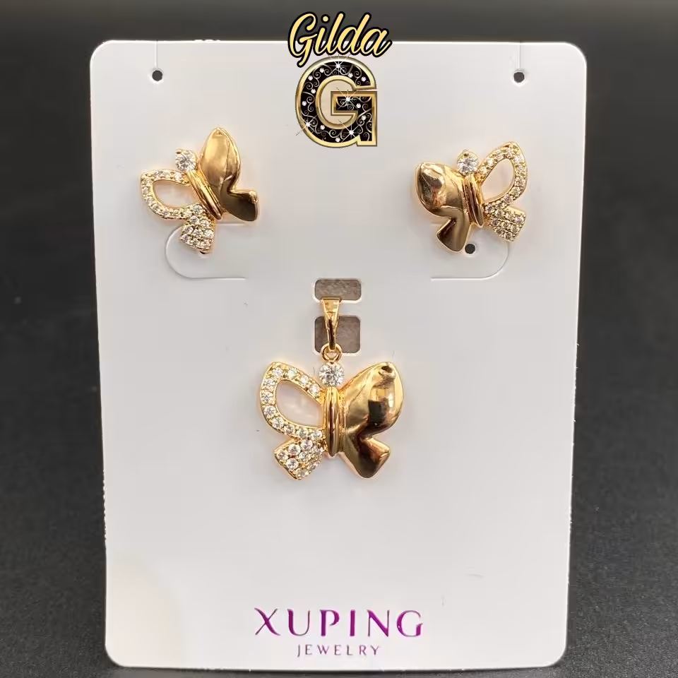 نیم ست پروانه  نگین دار و آینه ای زیبا مارک ژوپینگ اصل کاملا مشابه طلا آبکاری طلای 18عیار 