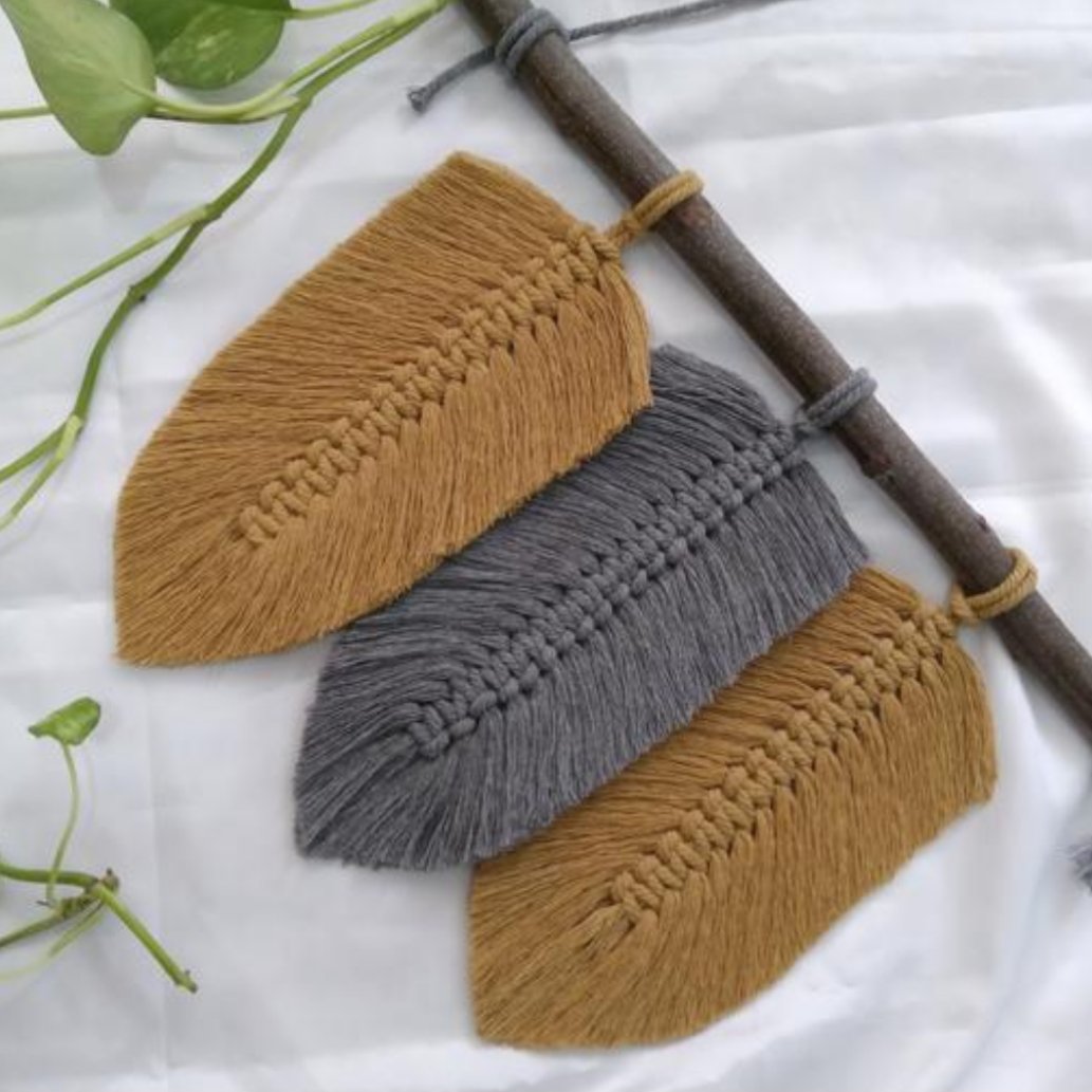 دیوارکوب مکرومه طرح سه برگ پاییزه