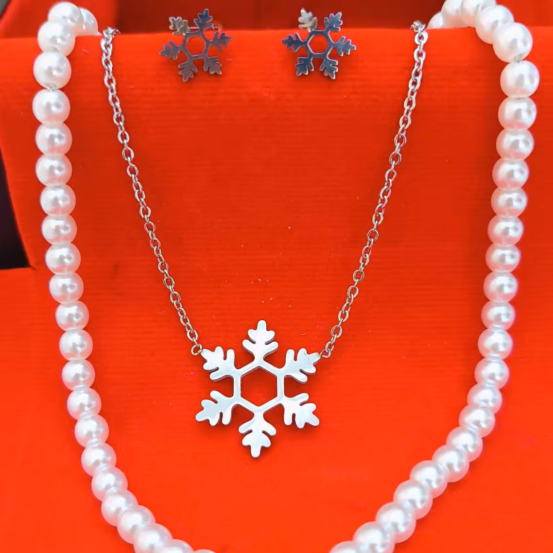 نیم ست دانه برف نقره ای 