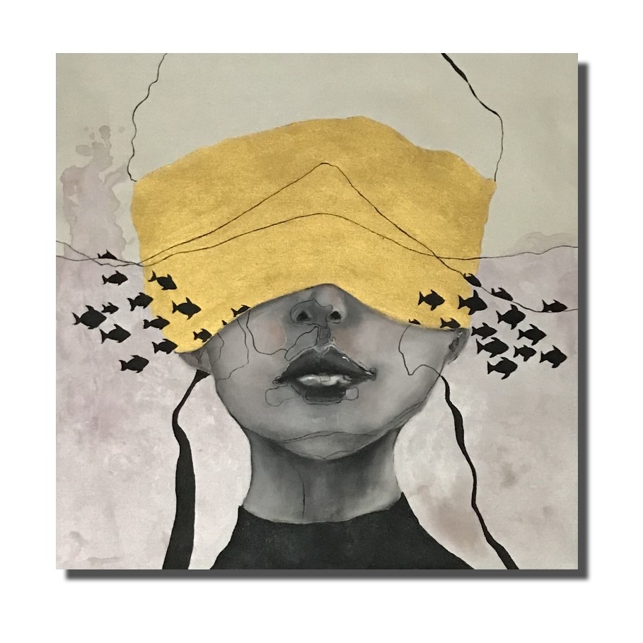 تابلو نقاشی سورئالیستی دختر  و ماهی سایز 60در60