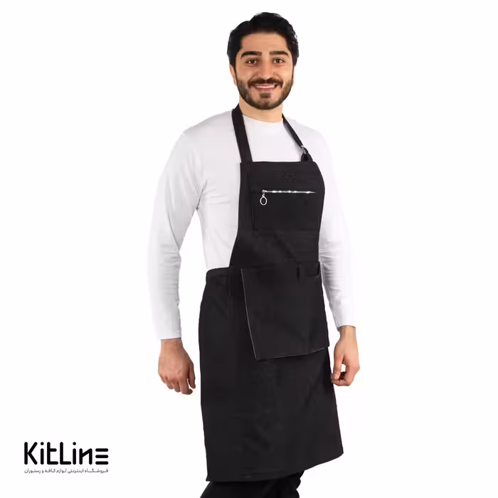 پیشبند جین مشکی جیب زیپی SS-UNIFORM