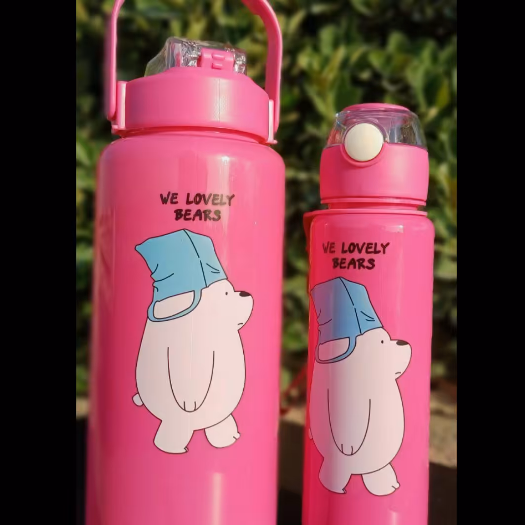 قمقمه دو قلو نی دار تدی موجود در رنگ صورتی