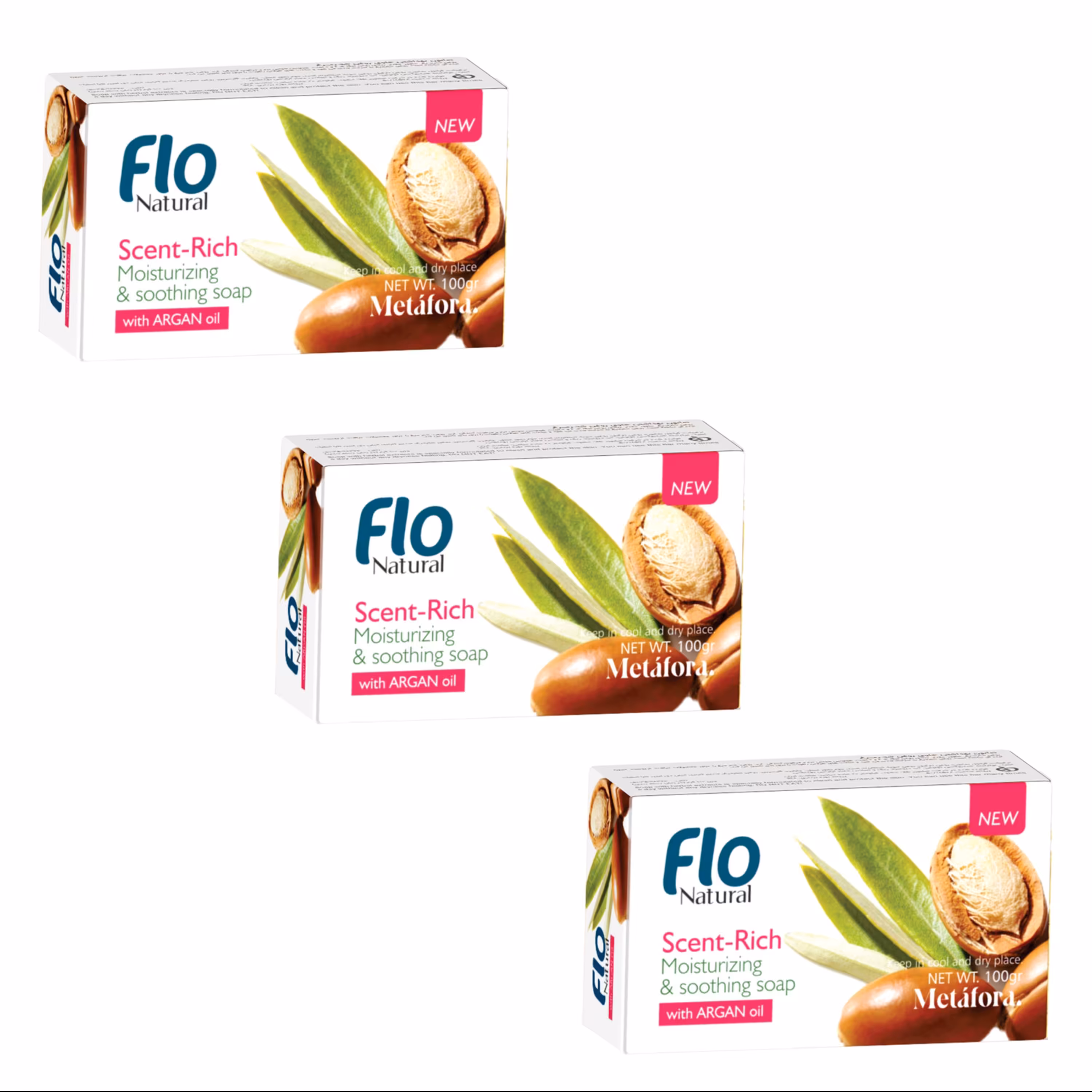 صابون شستشو فلو مدل روغن آرگان وزن 100 گرم مجموعه 3 عددی