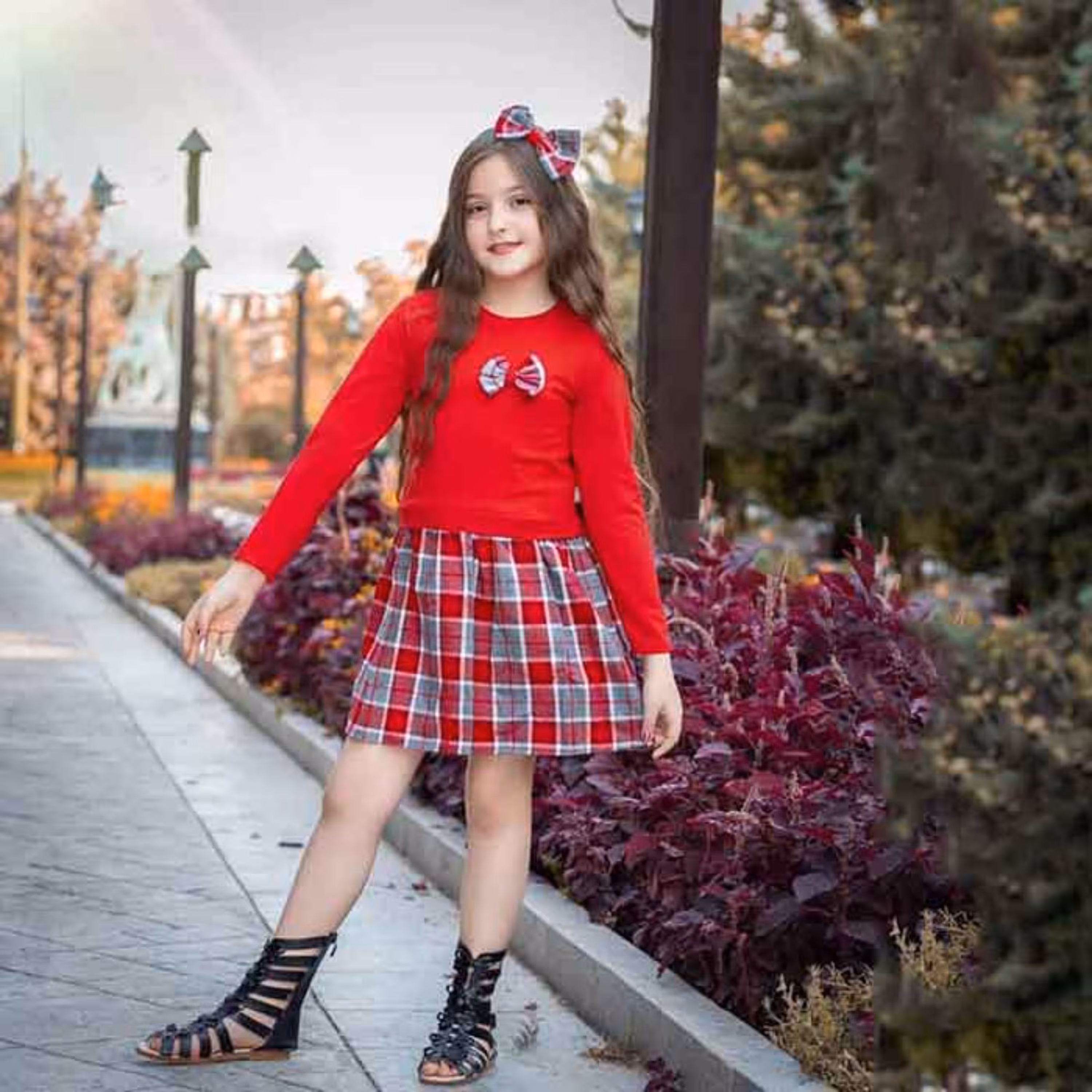 پیراهن دخترانه پشمی پاپیون بهمراه تل کد 115