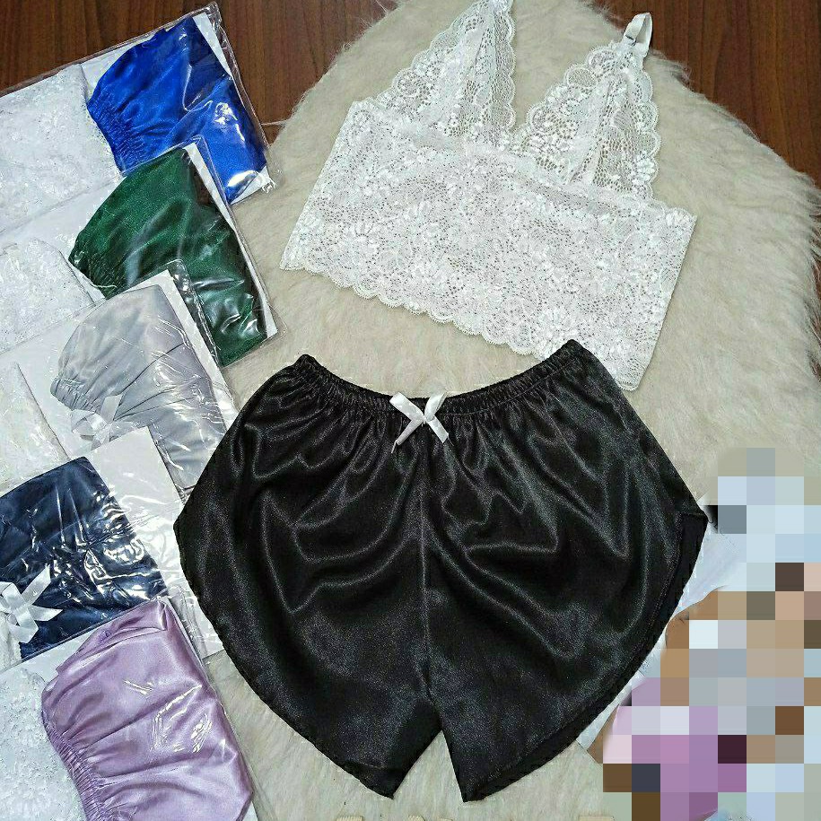 ست نیم تنه شورتک تور و ساتن فری سایز تا 48