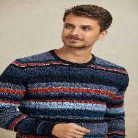 پلیور آبی مردانه ژاکت لباس بافتنی یقه زمین دریایی اسمایل SMILE