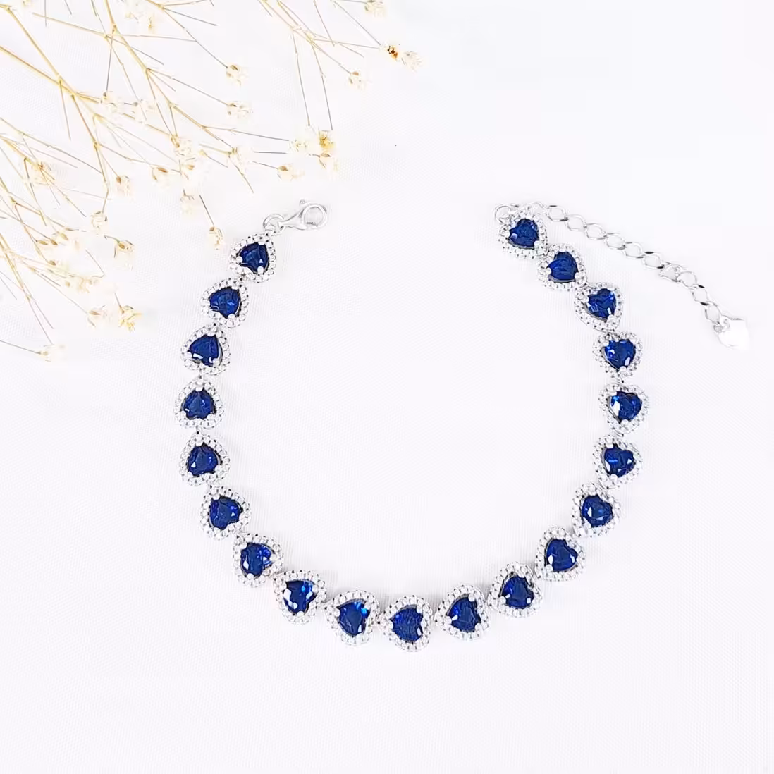 دستبند نقره ایتالیا با نگین یاقوت کبود کد 11474