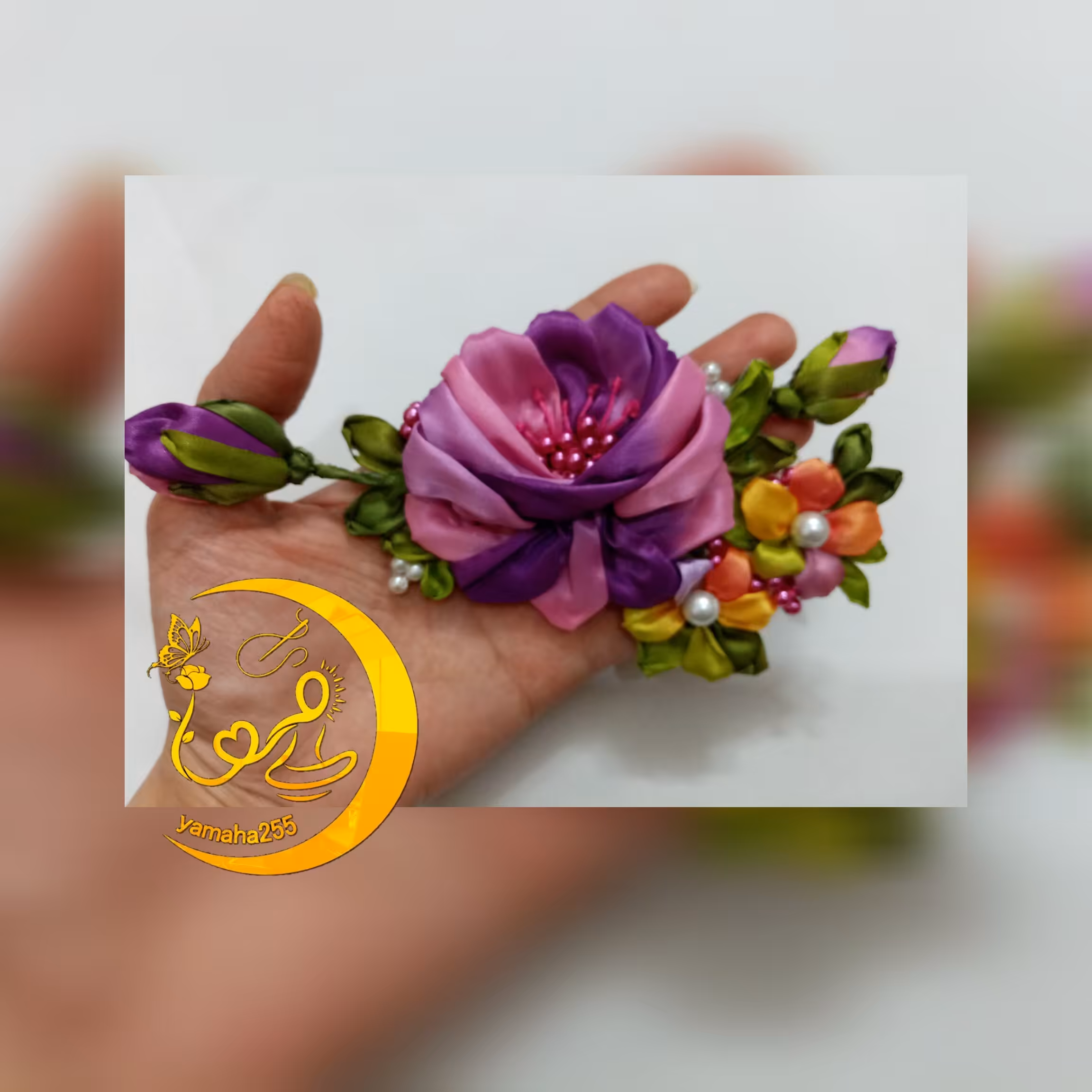 اپلیکه یا پنل لباس  روباندوزی شده سفارشی- گل تزئینی- کاملا کار دست