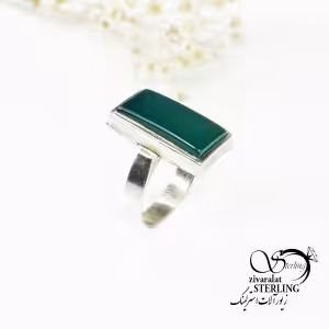 انگشتر نقره مردانه با سنگ عقیق سبز کد 6484