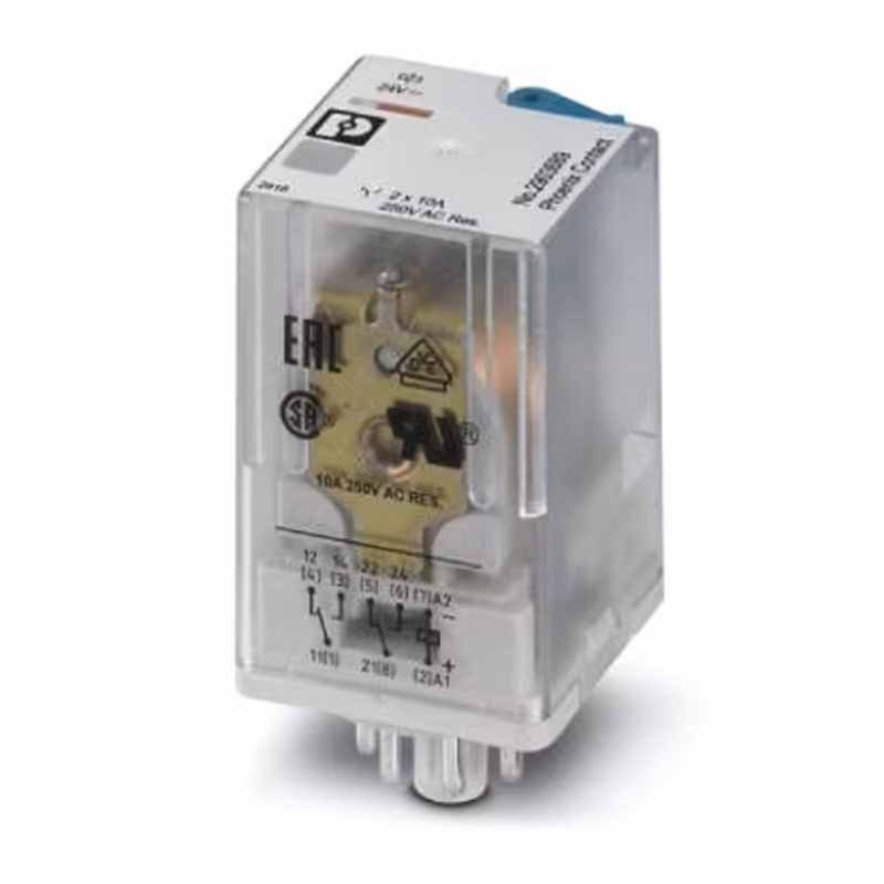 رله شیشه ای فونیکس کنتاکت دو کنتاکت 24DC و (8 پایه گرد 10 آمپر) REL-OR2/LDP- 24DC/2X21