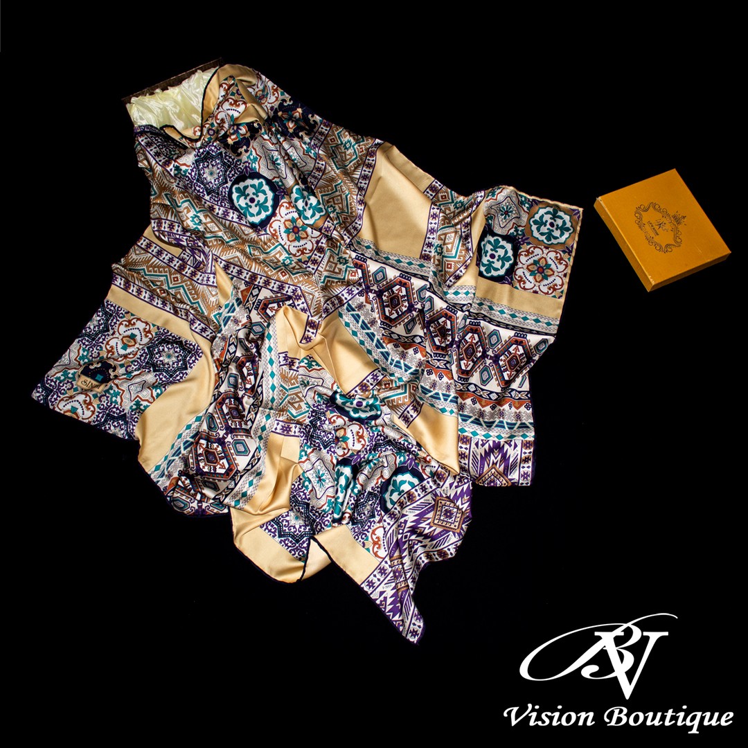 روسری ساتن ابریشم مجلسی طرح سنتی