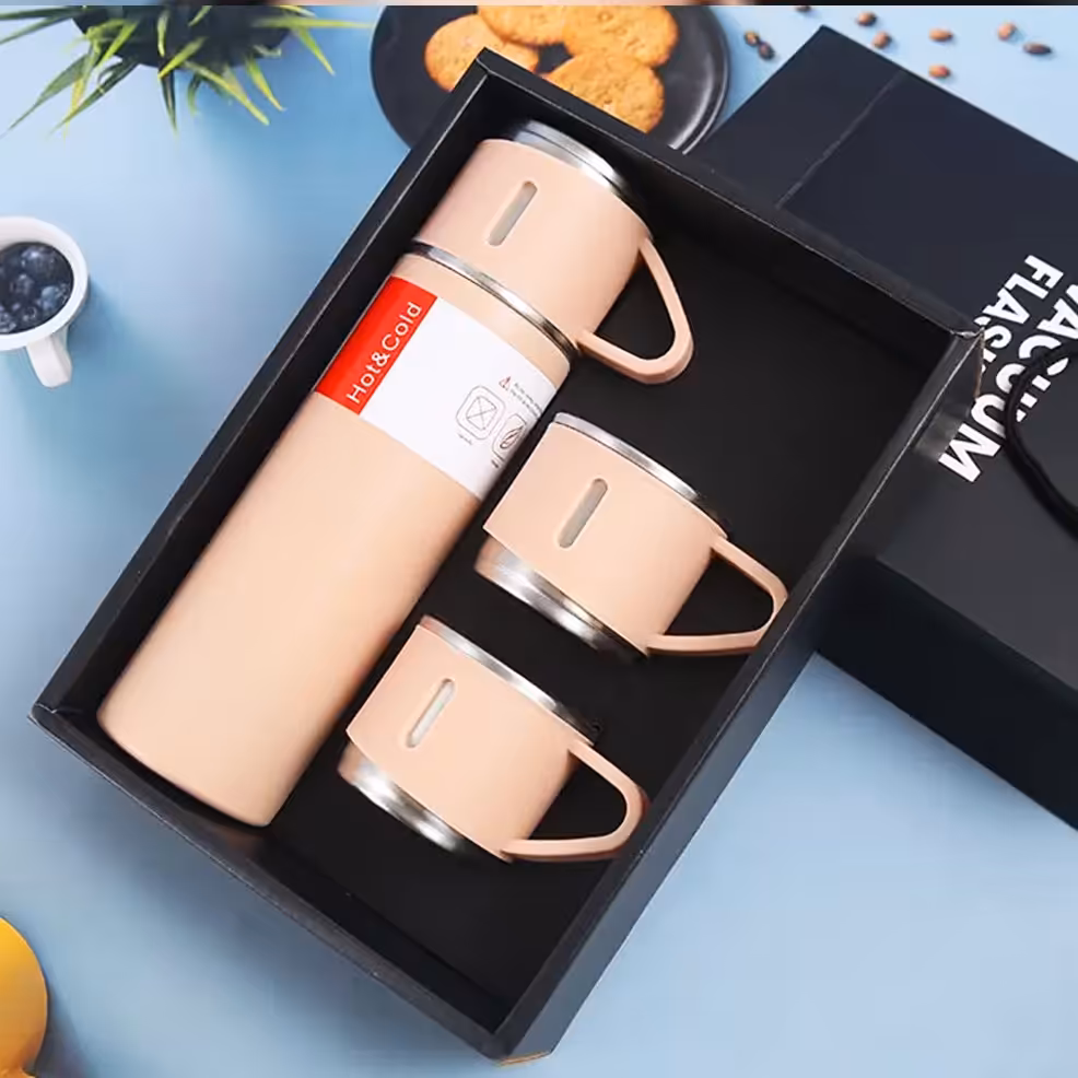 ست فلاسک و فنجان استیل کادویی Vacuum Flask Set صورتی