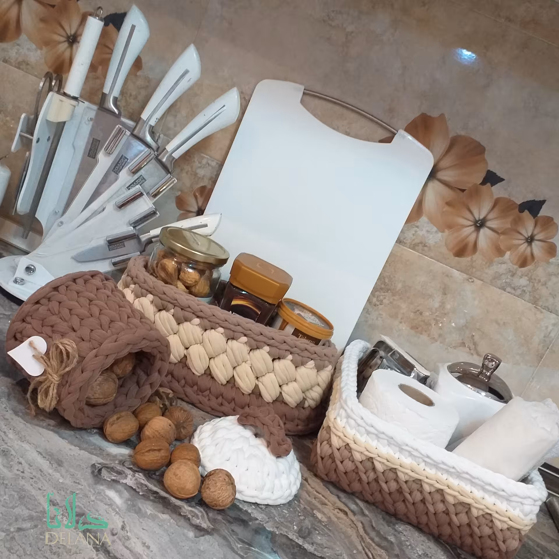 ست نظم دهی کرم قهوه ای تریکو