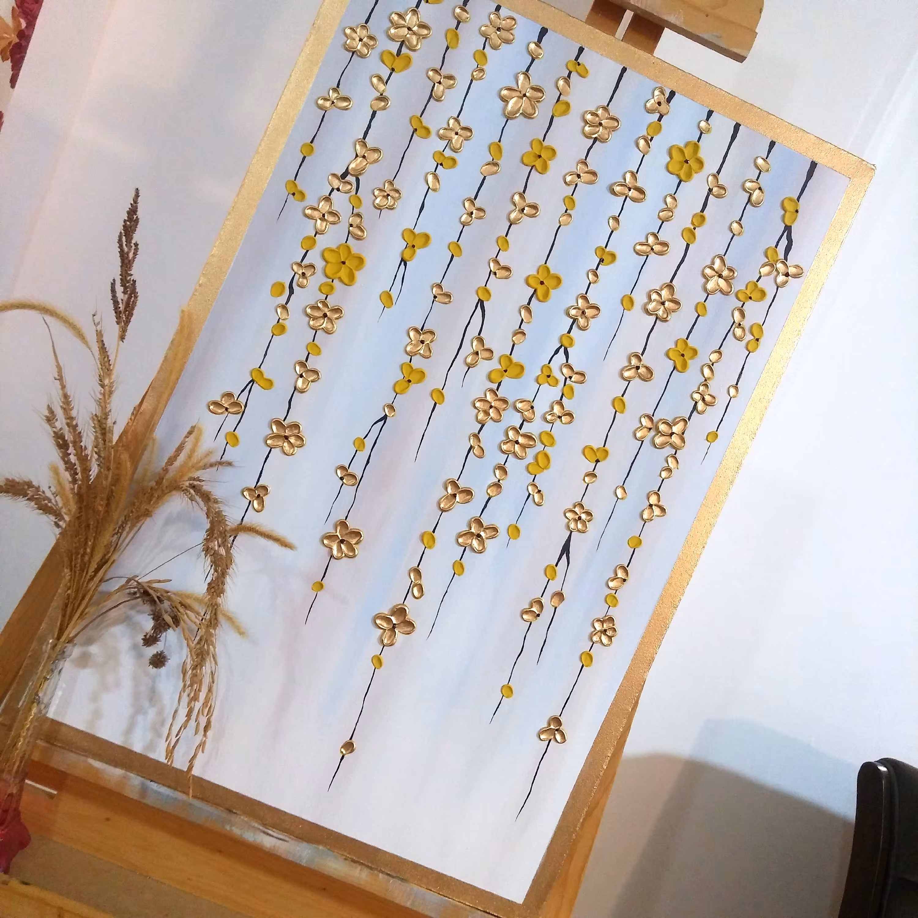 تابلو نقاشی برجسته ورق طلا گل برجسته مدرن کار دست سارینا گالریا