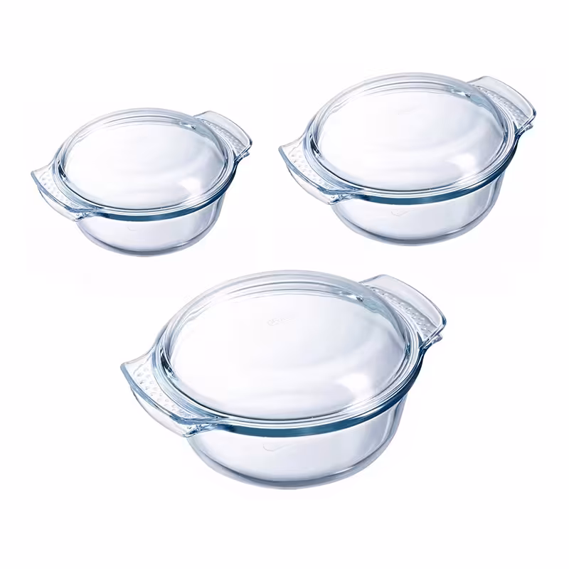 ست سه قابلمه پیرکس درب دار فرانسه