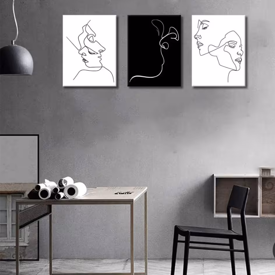 تابلو سه تیکه دکوراتیو مینیمال کارشده با رنگ اکرولیک 