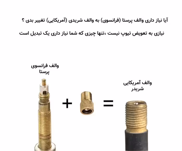 تبدیل والف تیوپ پرستا به شریدر فرانسوی به آمریکایی موتوری - ابزار ضروری